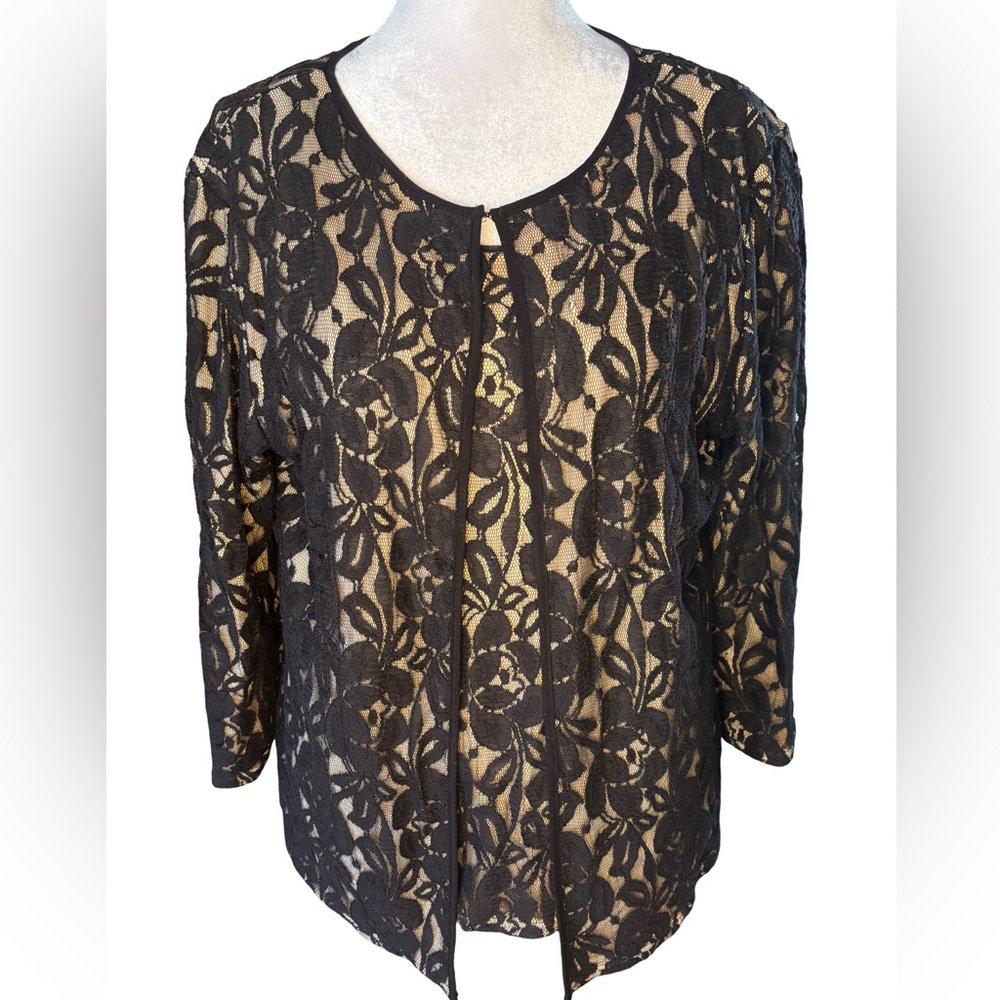 Peck & Peck Vintage Women’s 3/4 Length Sleeved Black/Camel Tan Lace Set Size XL